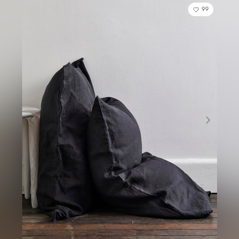 BED THREADS - Charcoal 100% French Flax Linen Pillowcases (Set of Two) × 1